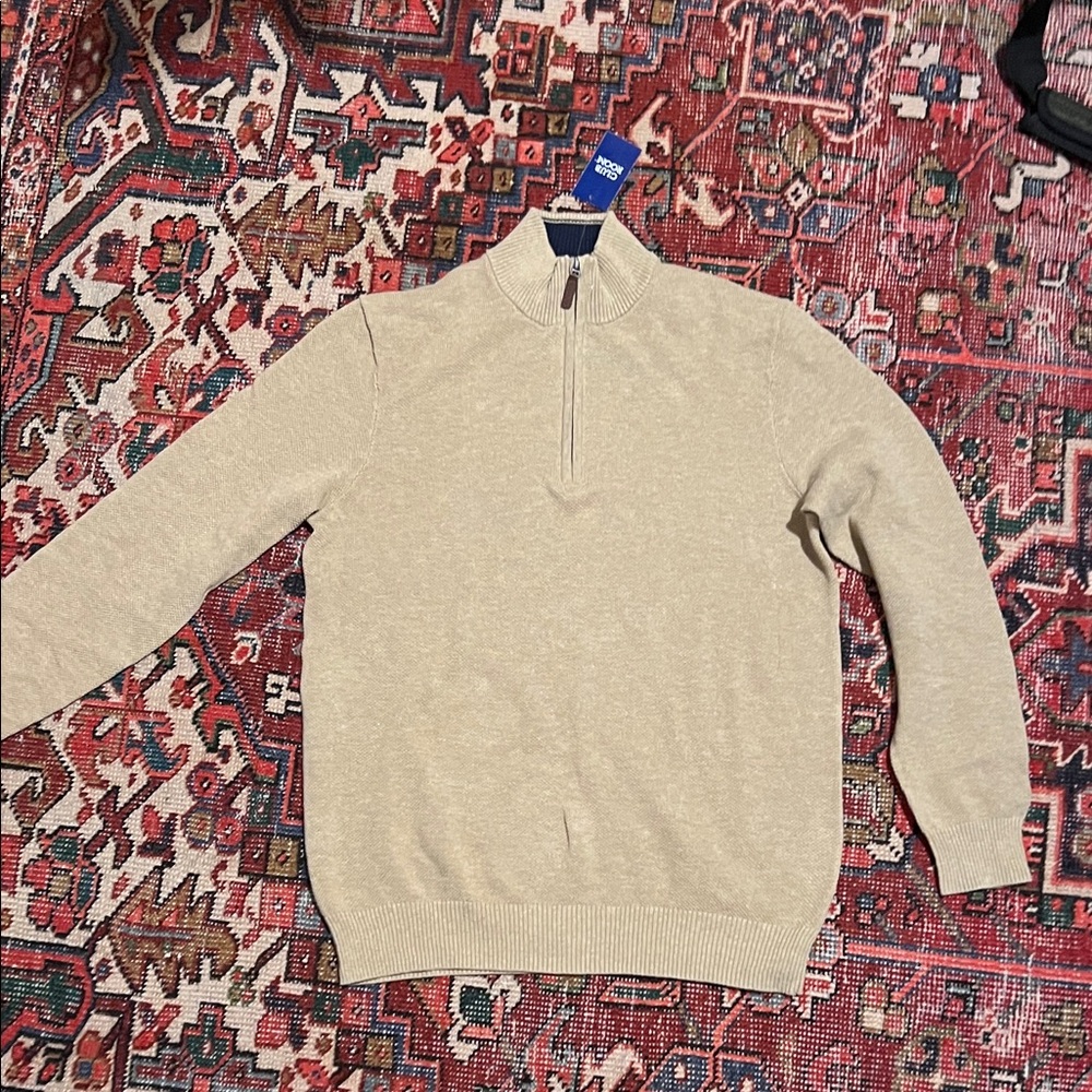 Club Room Men's Zip-Up Sweater in Beige